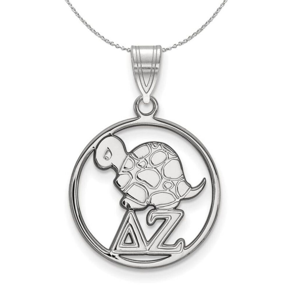 Sterling Silver Delta Zeta Medium Circle Pendant Necklace - 24 Inch